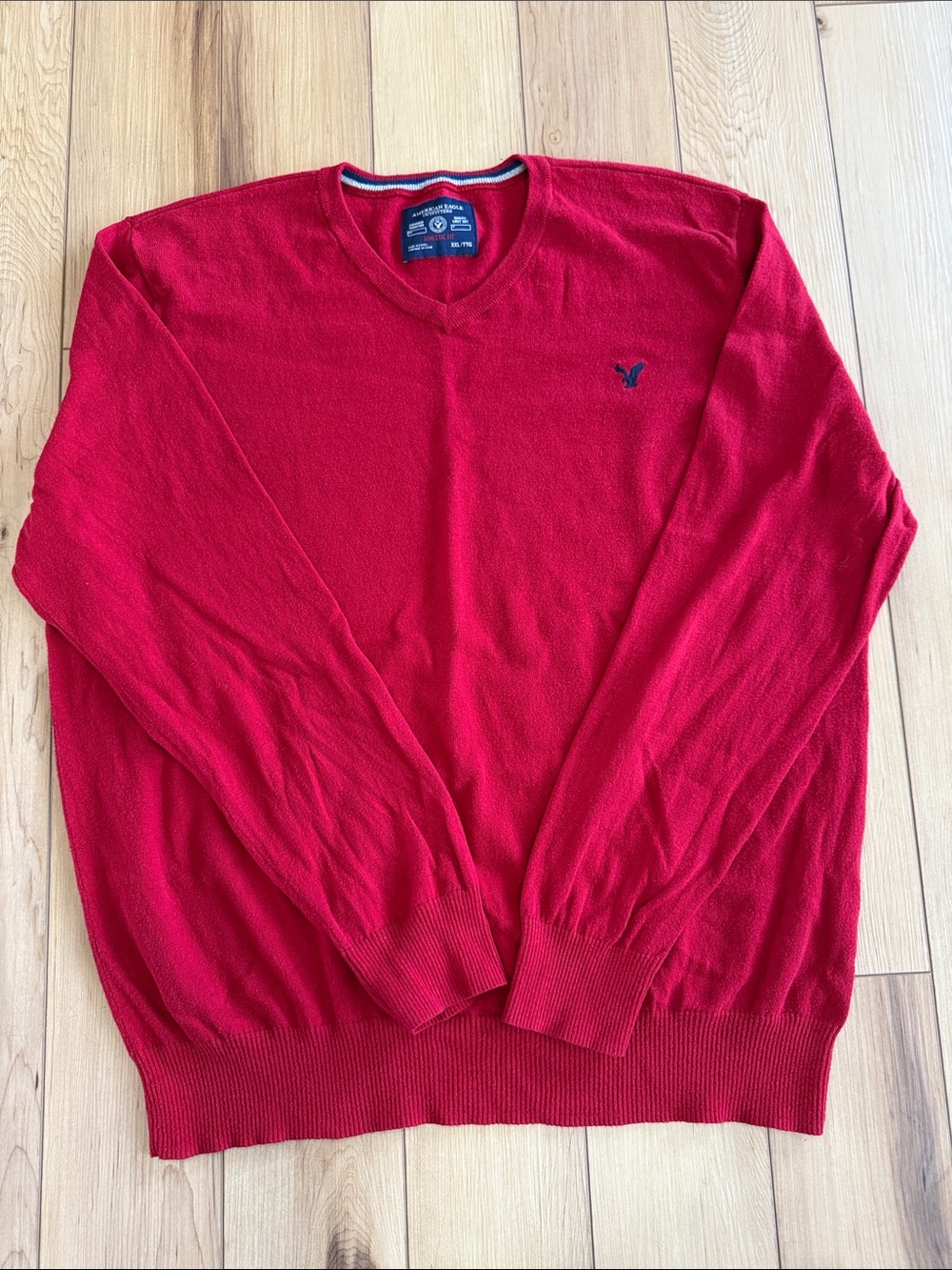 American Eagle Outfitters Men's Red V-Neck Pullover Sweater